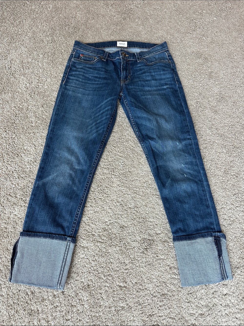 Hudson Jeans Women's Straight-Leg Dark Blue Denim with Cuffed Hem